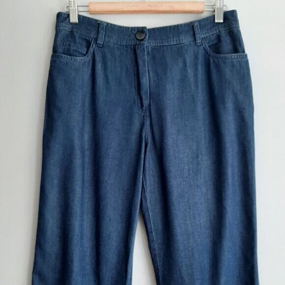 OLSEN Mona Straight Cotton Modal Blend Pants Blue Crop Sz 8 - Picture 2 of 10